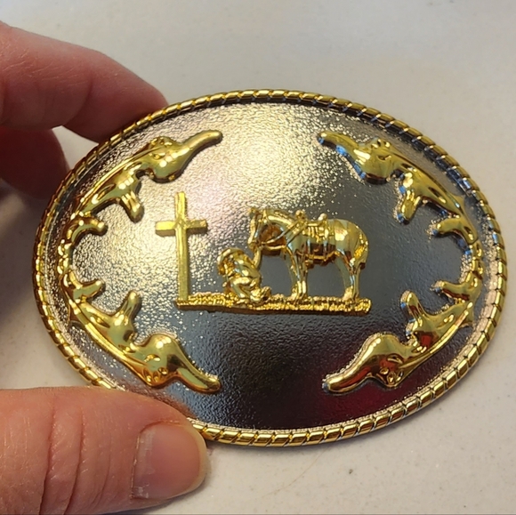 New Faith Cowboy Horse At Cross Belt Buckle - Picture 3 of 7